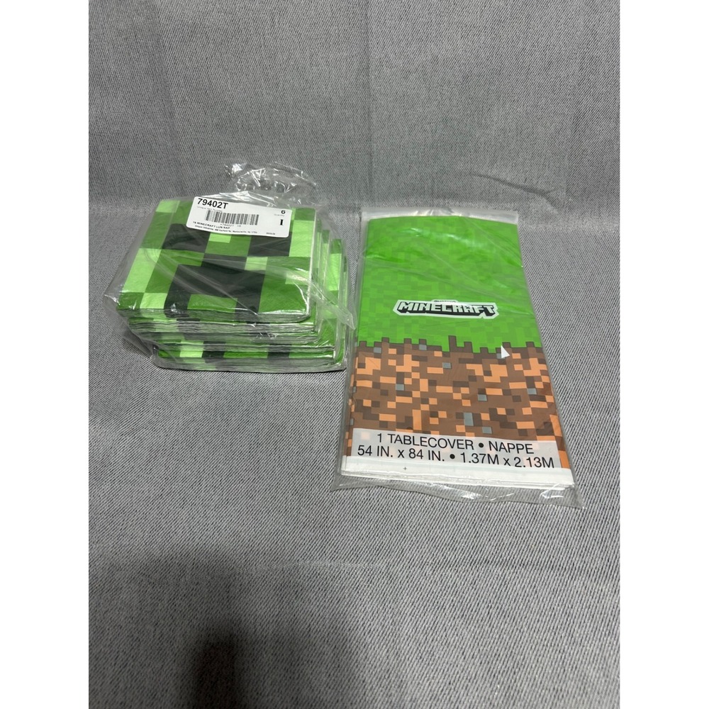 Minecraft‎ Party Supplies Set Green Creeper Napkins and Tablecover Bundle